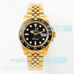 V9 Factory Copy Swiss Rolex GMT-Master II Watch Black Dial and Ceramic Bezel Yellow Gold Watch